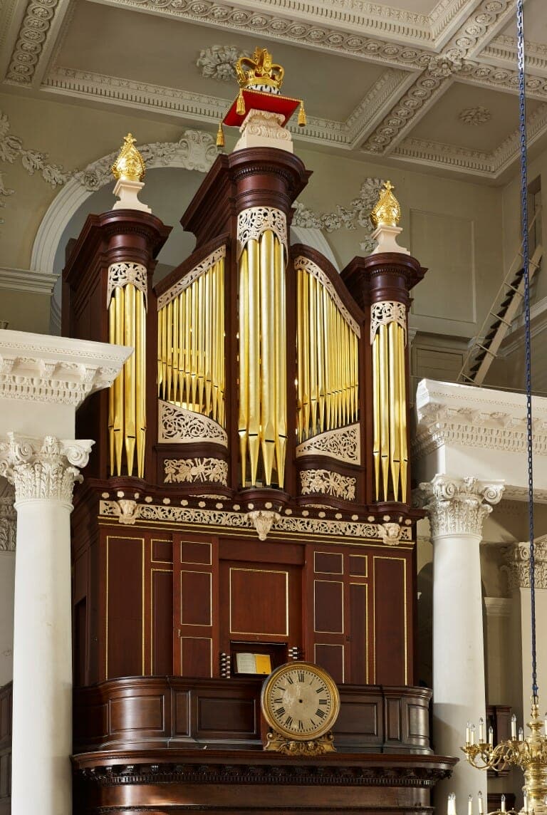 Christ Church Spitalfields, organ by Richard Bridge, restored 2104-5.